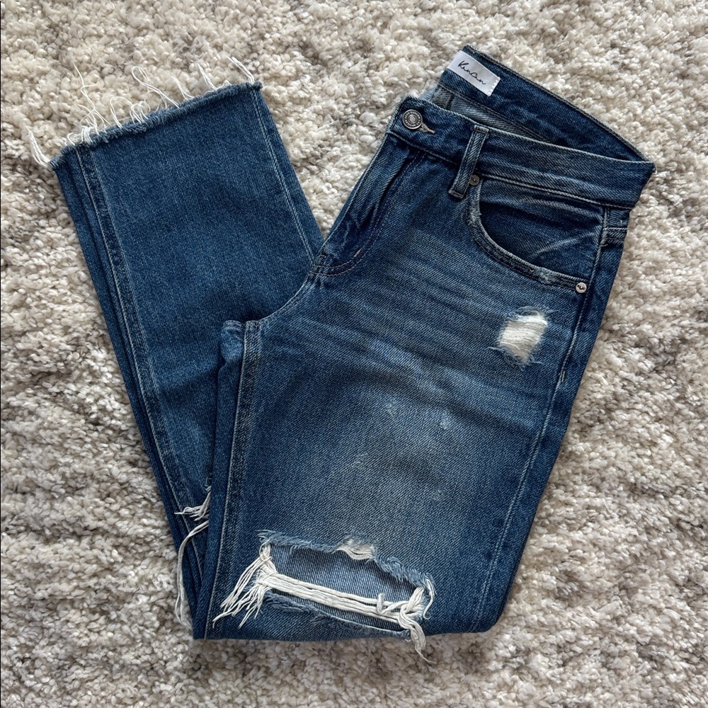 KanCan Distressed Dark Blue Boyfriend Jeans